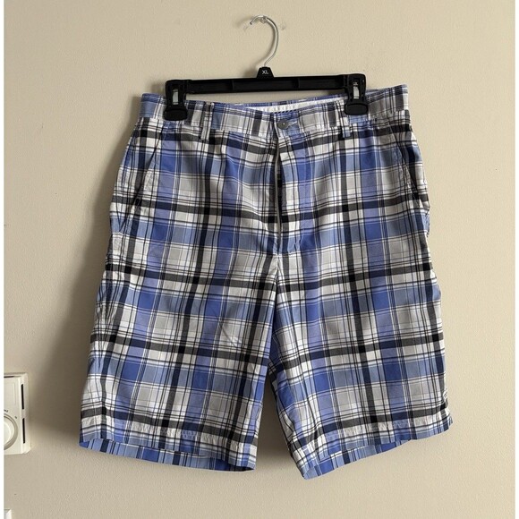 FootJoy Golf‎ Shorts 32 Waist Plaid Blue White Black Sporty Summer - Picture 1 of 4